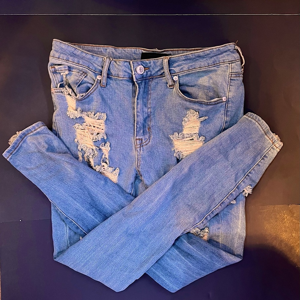 Mens Denim Light Blue Forever 21 Ripped Jeans